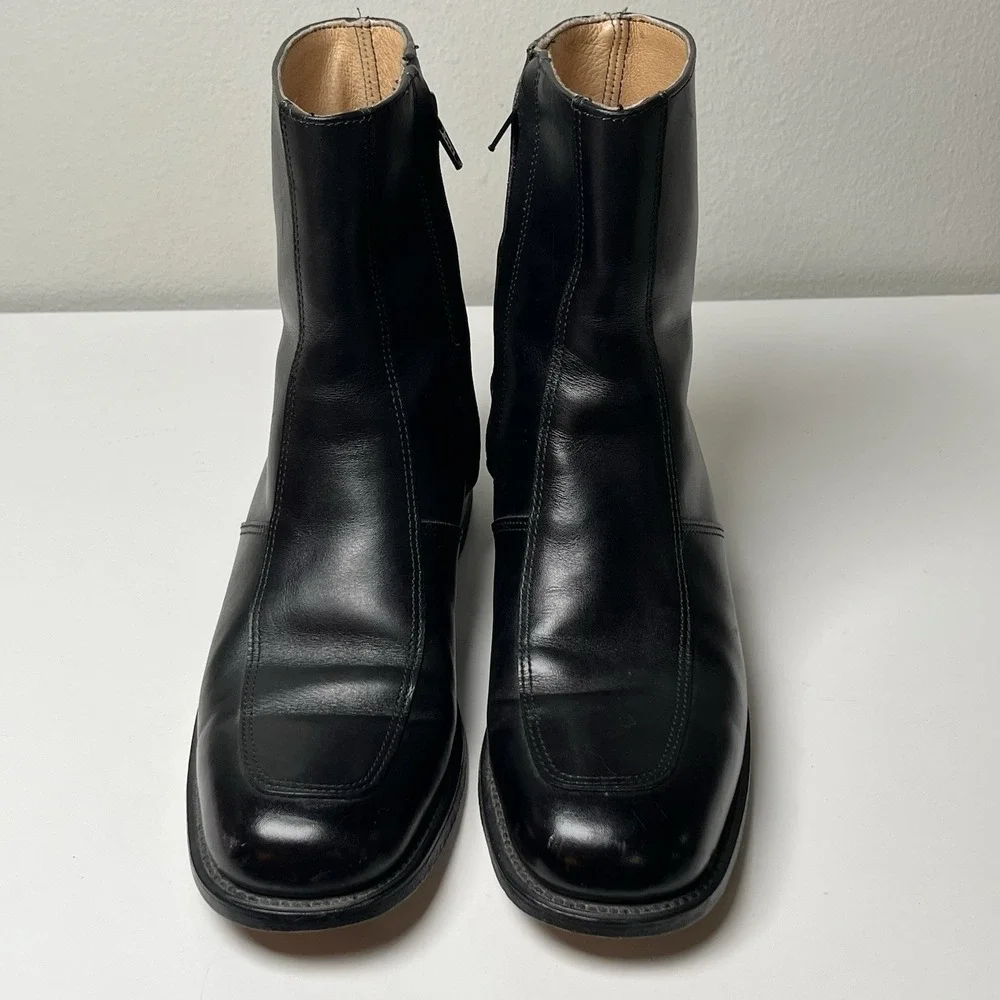 Executive Imperial Side Zip Boots Mens 6.5 Black Leather Apron Toe Ankle Classic